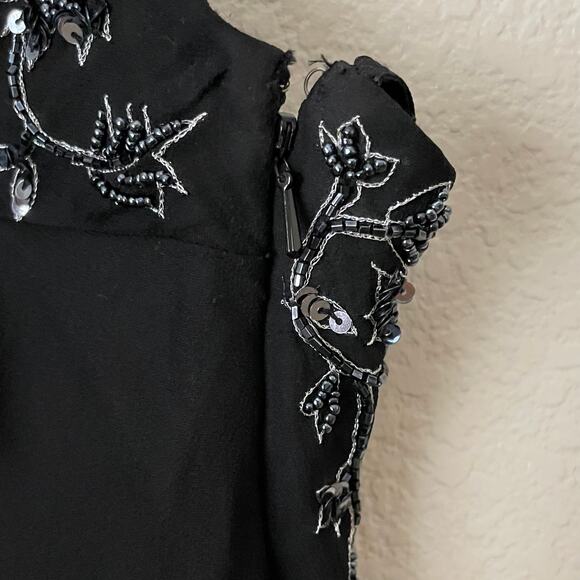 Vintage Scala Dress Womens Medium Black Asymmetric Beaded Sheer Silk Whimsigoth - Picture 10 of 13